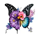 Half butterfly and half fleur of eyelets tattoo design idea