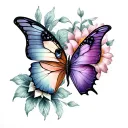 Half butterfly and half fleur of eyelets tattoo design idea