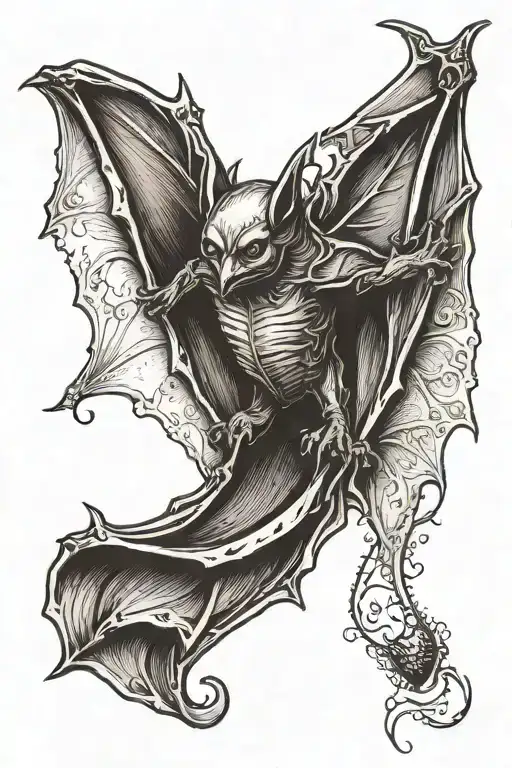 This tattoo depicts a realistic bat hanging upside down, peacefully asleep with its wings gently wrapped around its body tattoo design idea
