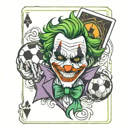 joker playing card with a soccer ball tattoo design idea