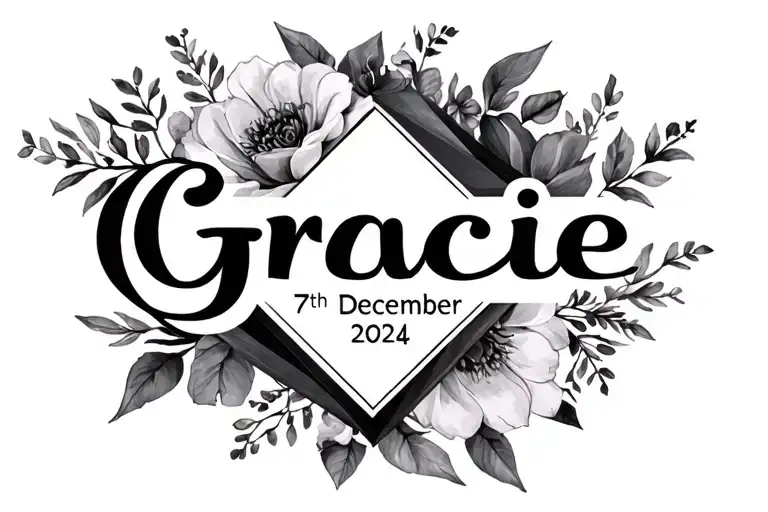 a subtle geometric design incorporating my daughters name Gracie and her date of birth 7th December 2024 tattoo design idea