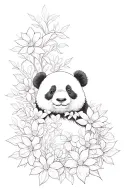 panda whos face is morphed into flowers growing tattoo design idea