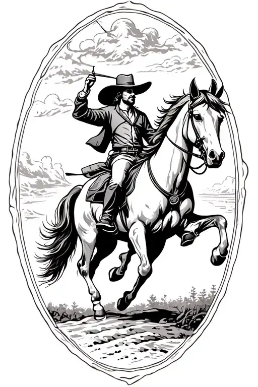 mythology cowboy riding a horse tattoo design idea