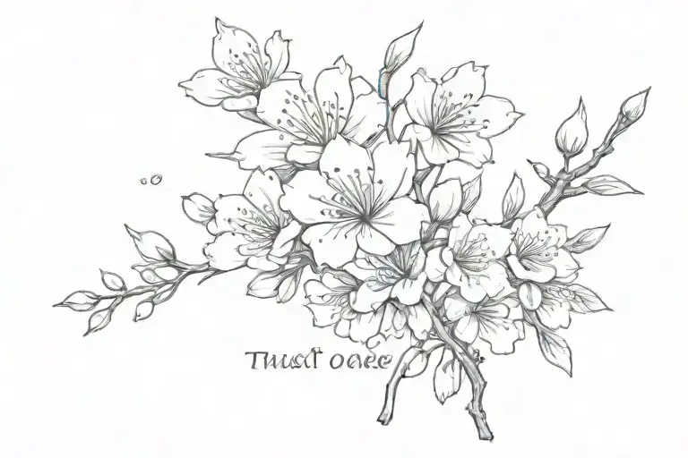 Inscription in English “trust no one” with small sakura blossoms. tattoo design idea