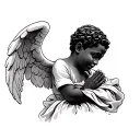 realistic african american male cherub angel praying tattoo design idea