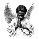 realistic african american male cherub angel praying tattoo design idea