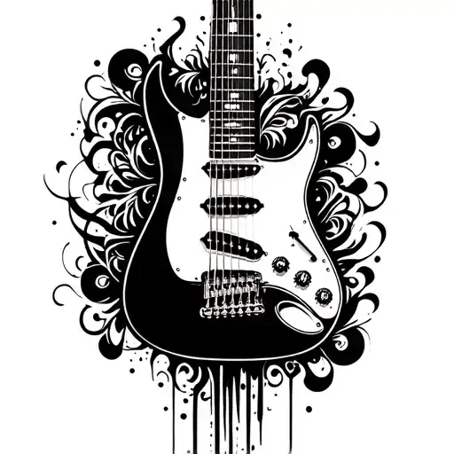 black vertical electric guitar tattoo design idea