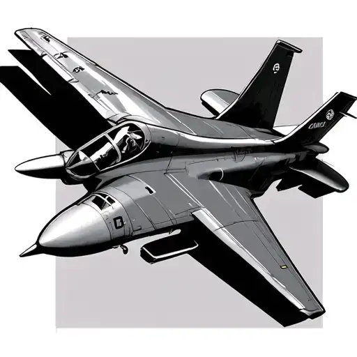 Illustrate a small jet aircraft rendered with clean, dynamic lines reminiscent of anime artwork tattoo design idea
