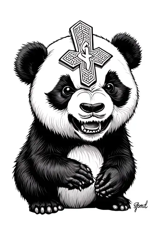 angry panda with star of life tattoo design idea