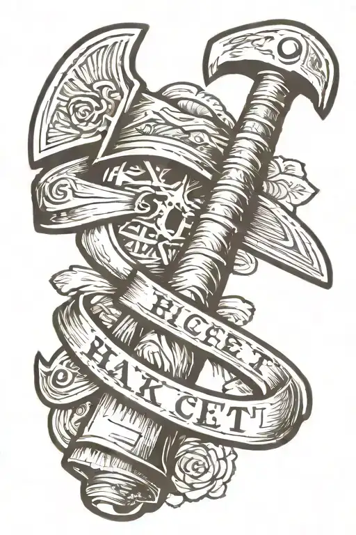 hatchet with Roman numerals tattoo design idea