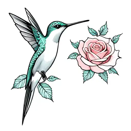 hummingbird and roses tattoo design idea