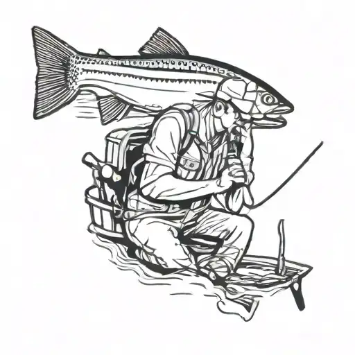beers, smoking weed. fishing scene with nephew in Scotland. in memory of Uncle Robert. no facial hair. caught a salmon. tattoo design idea