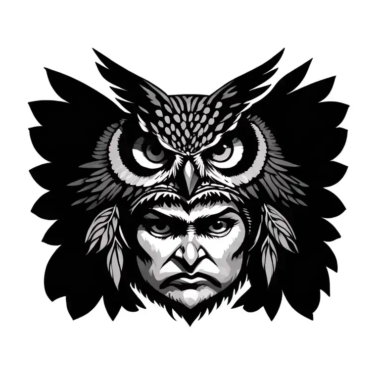 indian with owl perched on top tattoo design idea
