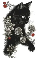 cat surrounded with japanese style red peonies flower tattoo tattoo design idea