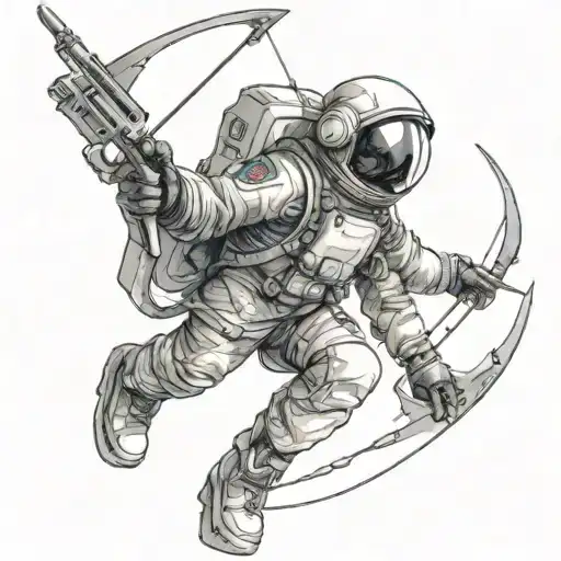 astronaut with bow and arrow tattoo design idea