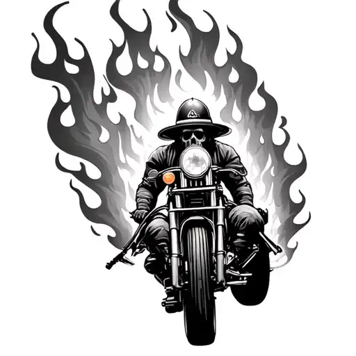I want a ghost rider tattoo with flames coming out the back but a firefighter version  tattoo design idea