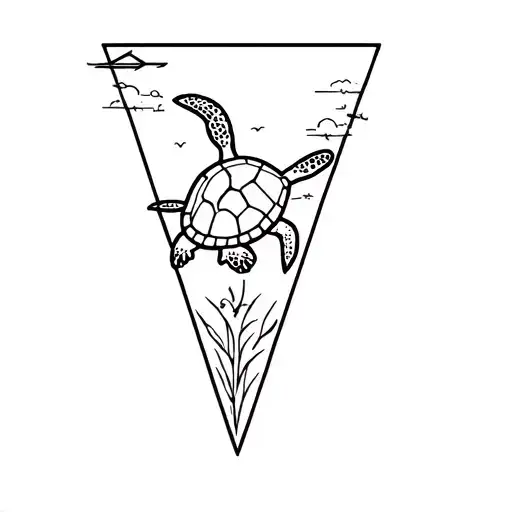 a triangle marker arrow line cave with turtle tattoo design idea