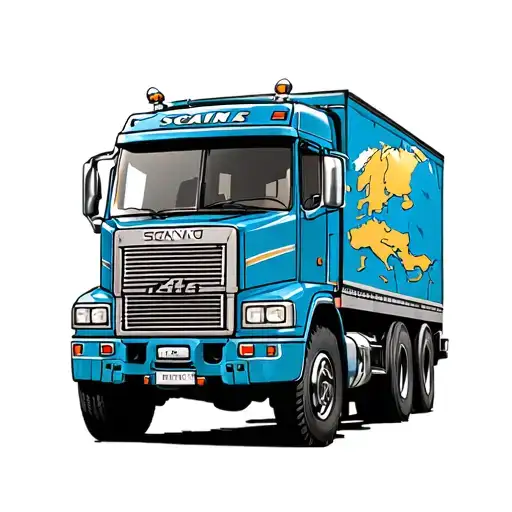 scania 142 tractor unit with Europe map globe  tattoo design idea
