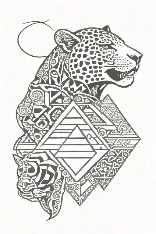 jaguar and aztec pyramid surrounded tattoo design idea
