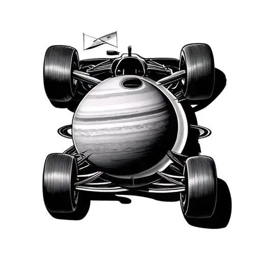 F1 Car on Rings of Saturn tattoo design idea