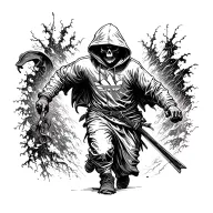 grim reaper wearing a addidas hoodie running in front tattoo design idea