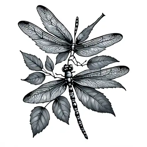 leaf Rowan berry dragonfly tattoo design idea