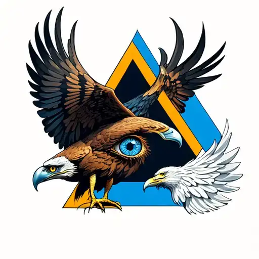 one eye and triangle with eagle flying tattoo design idea