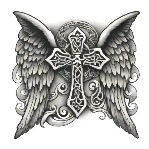 celtic cross Angel wings tattoo design idea