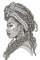 African American pinup girl side profile  freckles tattoos and dark skin with box braids  tattoo design idea