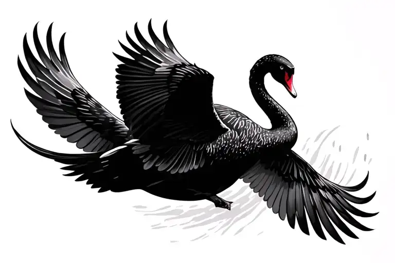 High contrast black swan flying tattoo design idea