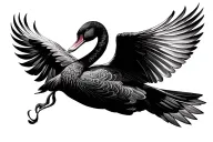 High contrast black swan flying tattoo design idea