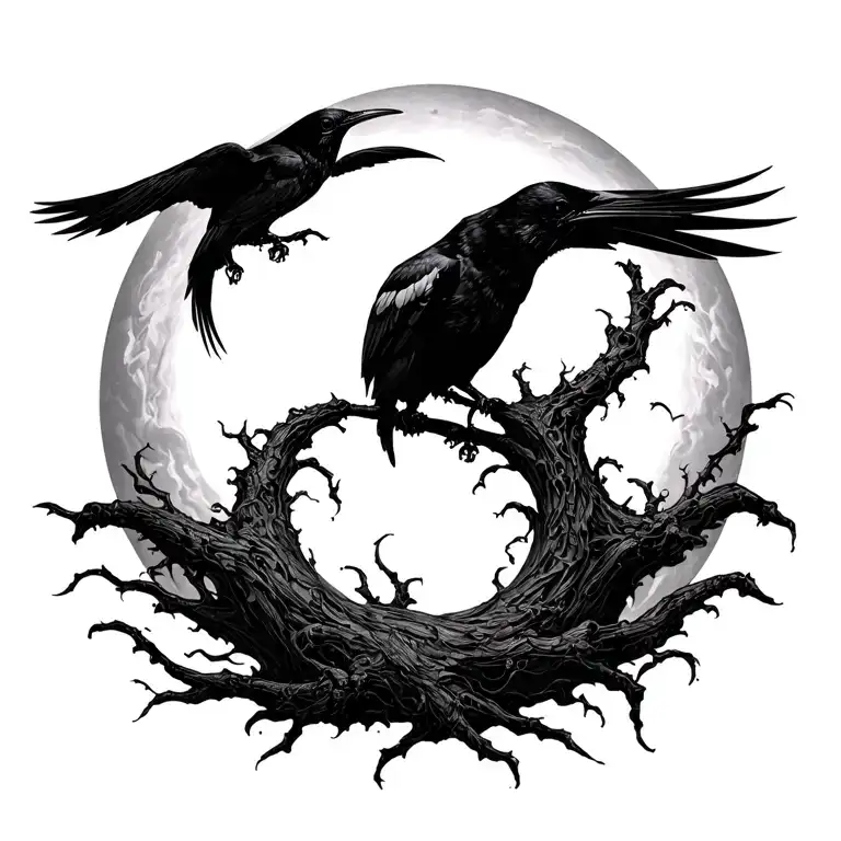 solar eclipse, biohazard, dark crows tattoo design idea