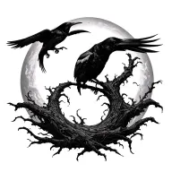 solar eclipse, biohazard, dark crows tattoo design idea