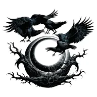 solar eclipse, biohazard, dark crows tattoo design idea