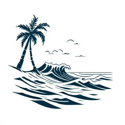 surf, sea, waves  palms tattoo design idea
