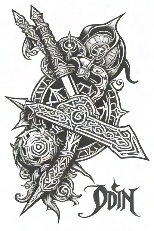 Odin's Gungnir spear with runic details tattoo design idea