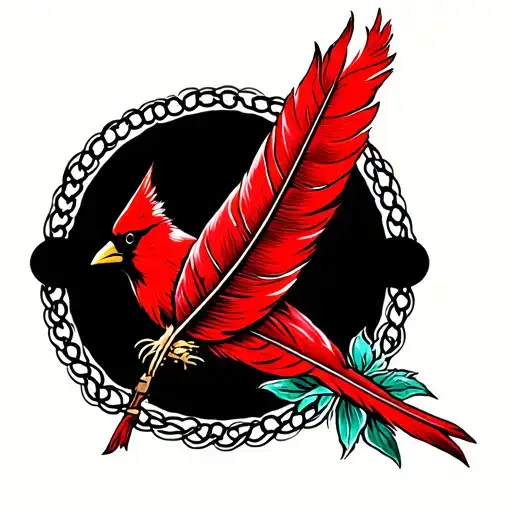 cardinal feather and chainmail tattoo design idea