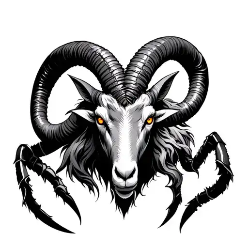 1. Capricorn and Scorpio in a combat style of the aggressive goat with long bent horns, his eyes burn with mystical light. Napro tattoo design idea