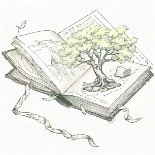 tree coming through book and gem stone tattoo design idea