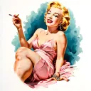 "ultra realistic" marilyn monroe  lies down and holds a cigarette in one hand and smiles tattoo design idea