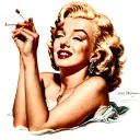 "ultra realistic" marilyn monroe  lies down and holds a cigarette in one hand and smiles tattoo design idea