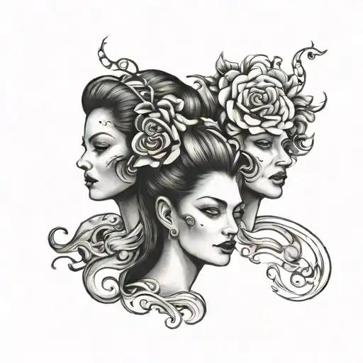 3 faces side by side. One happy, one neutral and one sad tattoo design idea
