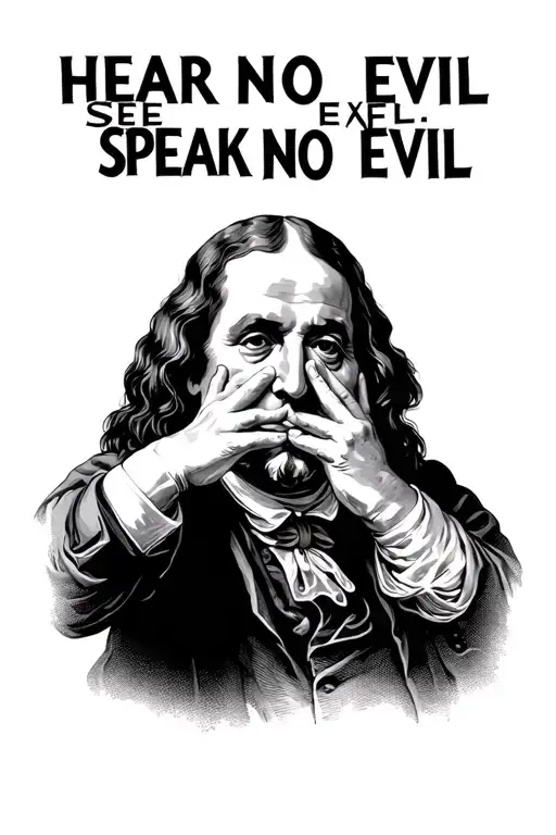 Benjamin Franklin-hear no evil see no evil speak no evil tattoo design idea