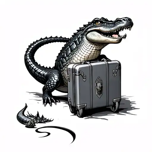 winding road with alligator suitcase adorned tattoo design idea