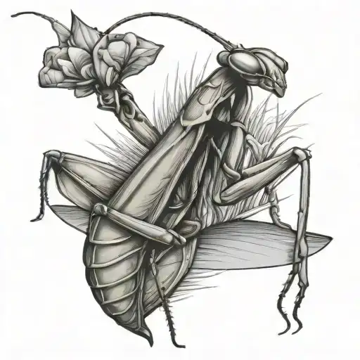 praying mantis with back round tattoo design idea