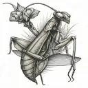praying mantis with back round tattoo design idea