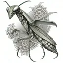 praying mantis with back round tattoo design idea