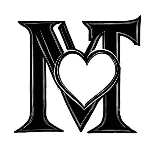Initial M and T with heart tattoo design idea