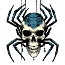 spiders hanging from skull tattoo design idea