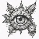 crying eye in a big exploding clock with a polar star etegrer above tattoo design idea